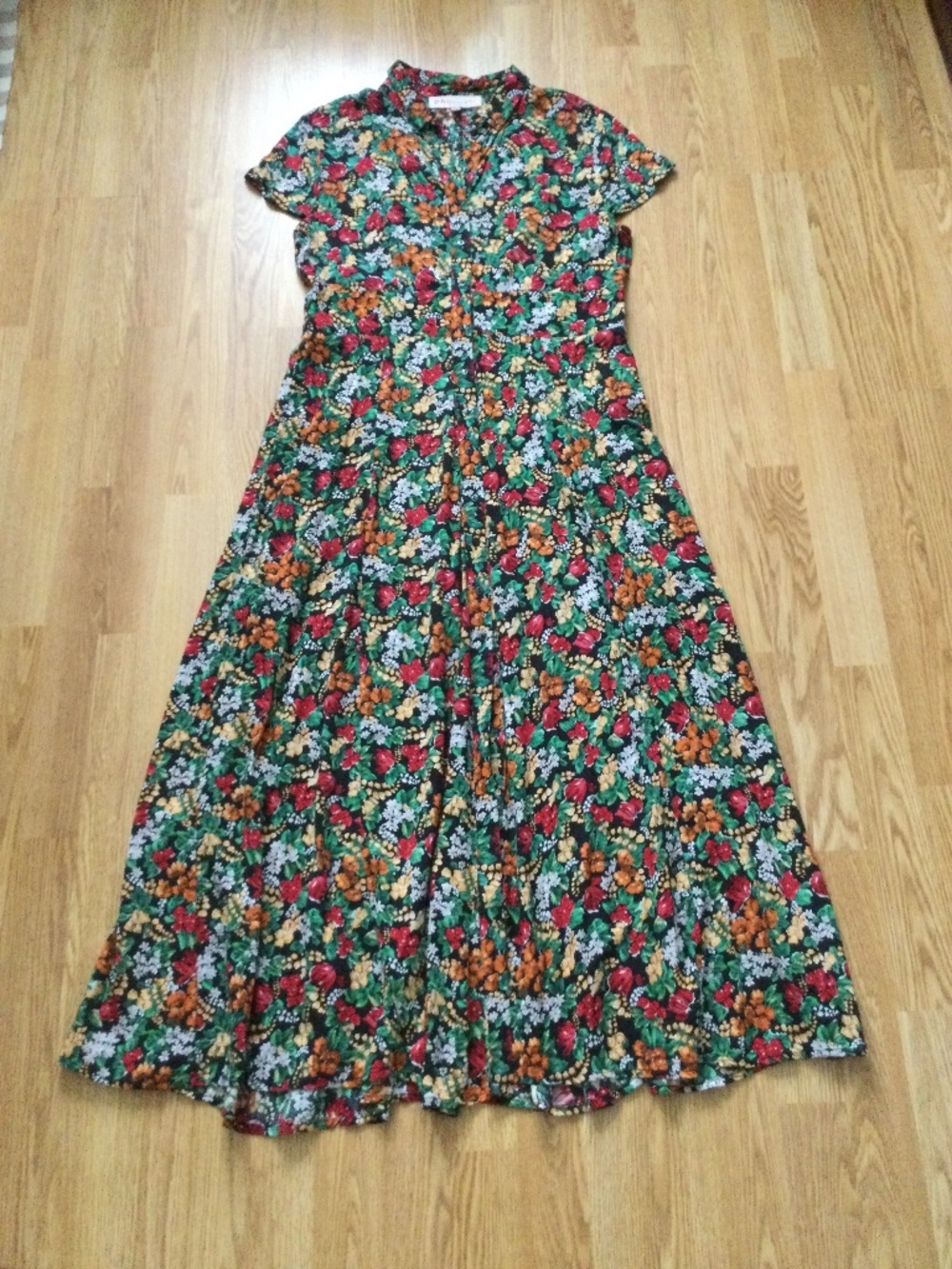 Philosophy  Republic Clothing  Floral Maxi Shirt Dress 10 Red Green Black Yellow